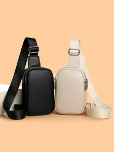 New Genuine Leather Chest Bag, Fashion Simple Shoulder Bag, Top Layer Cowhide, Casual Phone Pouch, Unisex Design, Side Pouch