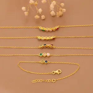 Custom Birthstone Bracelet Personalized 18K Gold Plated Minimalist Cable Chain Family Jewelry with Cubic Zirconia Stones for Motherhood