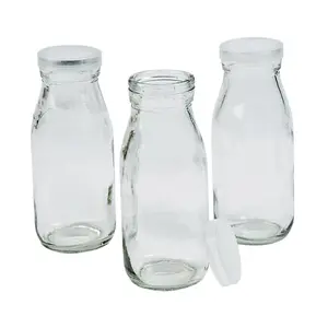 Clear Glass Milk Bottles with Lids - 12 Pc.