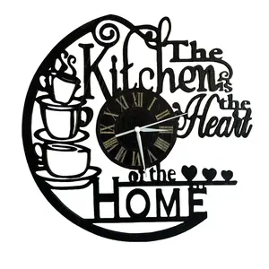 Wooden Coffee Cup Kitchen Vinyl Wall Clock, suitable for kitchen lovers, unique gift for Christmas, Halloween and birthday, home decoration for living room, bedroom and kitchen (batteries not included) party activity