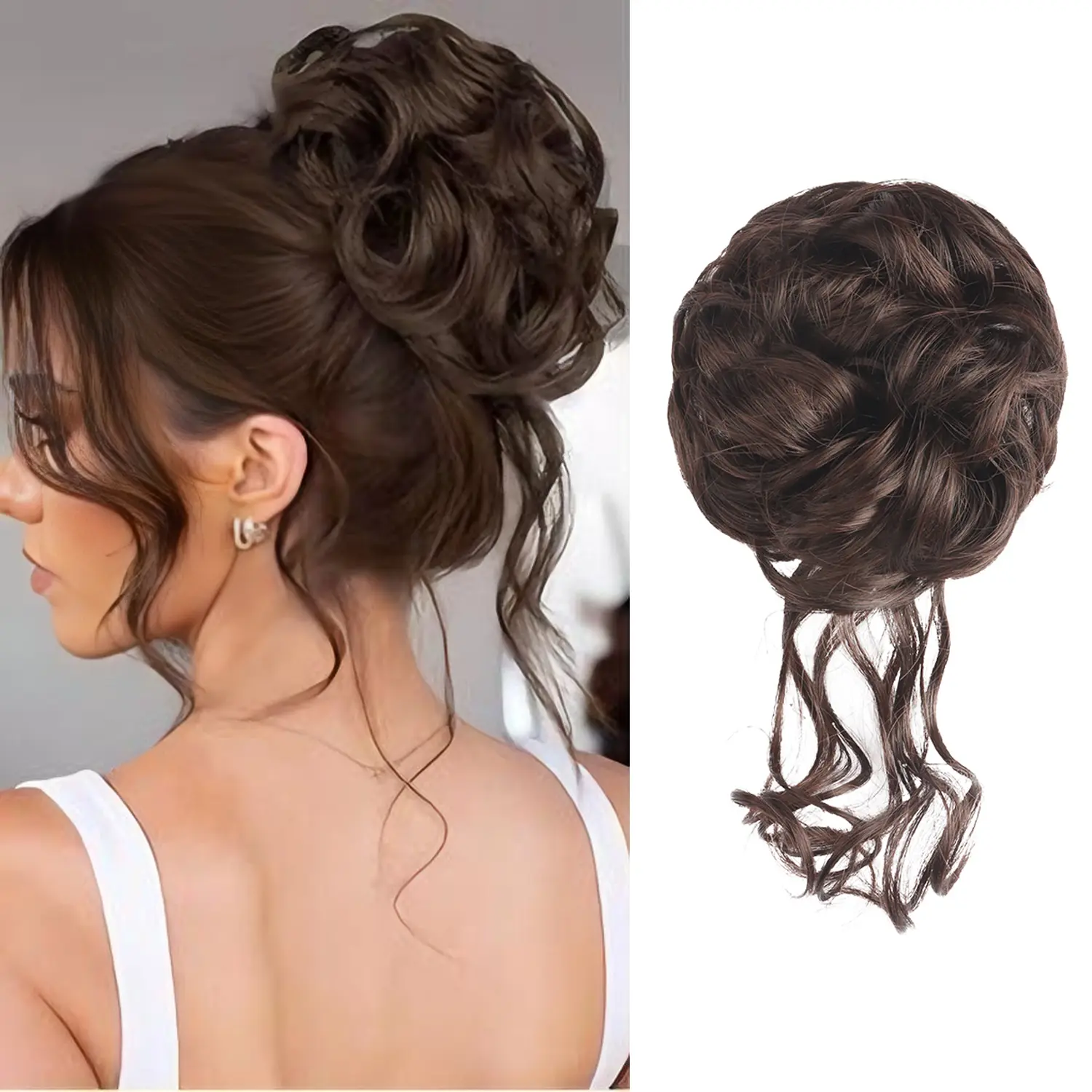 VOSILK Female Synthetic Hair Hairpieces - Heat-Resist Synth Messy Curls Scrunchie, Loose Wavy Updo Chignon Ponytail Extension for Daily & Party Ponytail Hairstyles