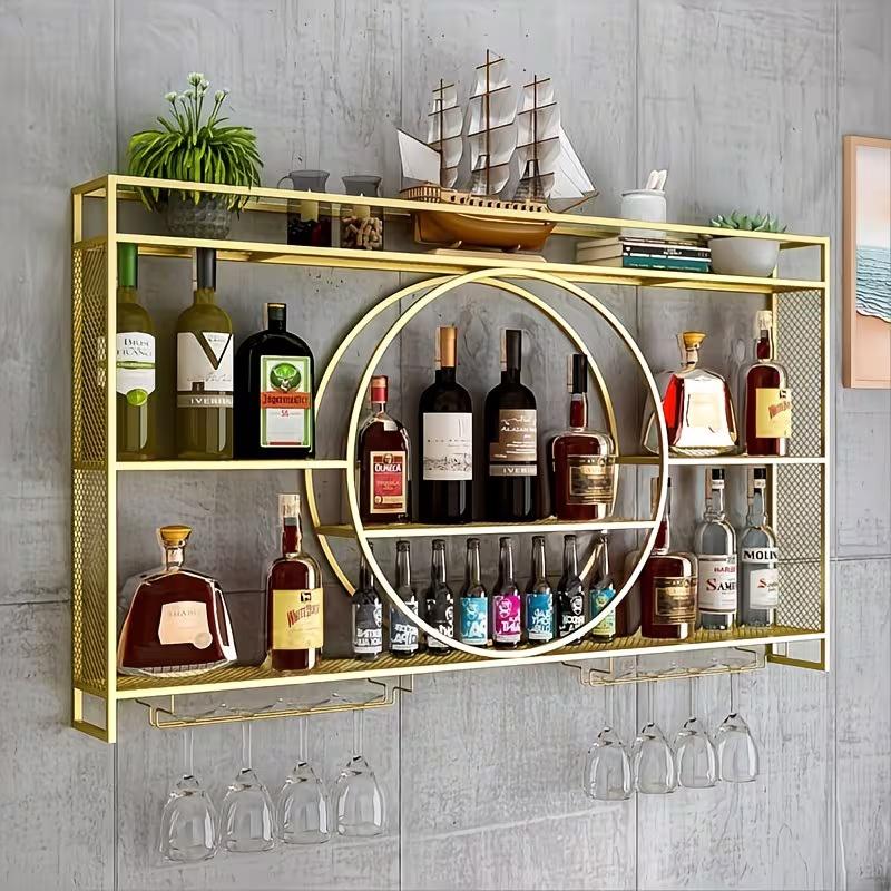 47-Inch Spacious Wall-Mounted Wine Rack Featuring a Glass Holder, 3 Tier Bottle Rack with LED Lights, Floating Display for Kitchen Living Room Bar Area Modern Wine Shelf High Quality Durable Metal Construction for Home Bartenders And Wine Enthusiasts