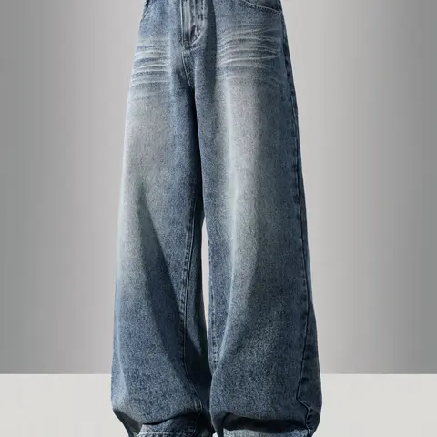 Men's Vintage Washed Wide Leg Denim Jeans, Loose-Fitting Straight Leg Jeans, Y2K Street Style, Casual Streetwear Jeans, All Seasons, Perfect Gift for Boyfriend