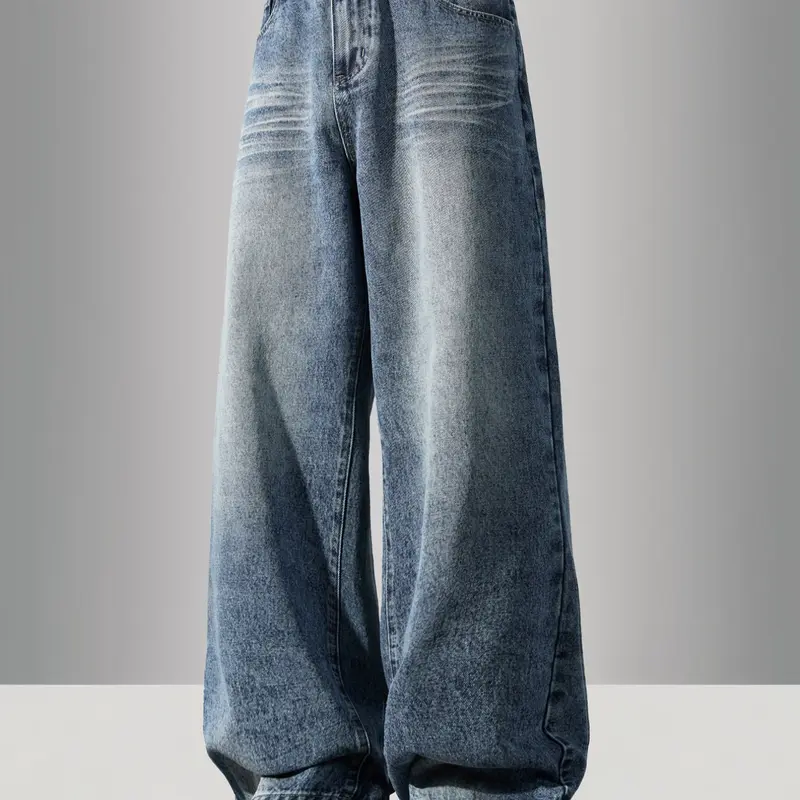Men's Vintage Washed Wide Leg Denim Jeans, Loose-Fitting Straight Leg Jeans, Y2K Street Style, Casual Streetwear Jeans, All Seasons, Perfect Gift for Boyfriend