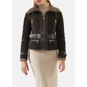 Womens Choco Brown Shearling Leather Jacket