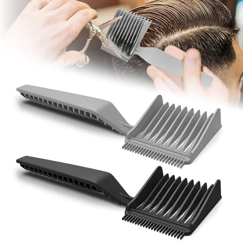 Men's 2-Pack Hair Comb Set - Black + Grey Plastic Long Handle Smooth Combs, Haircare Tools with 3.3x4.9 in Size, Adjustable Cutting Guide, Scratch-Safe Rounded Teeth, Anti-Frizz for Salon/Barber Fade Styling