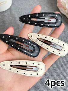 4 Pcs Boho Style Hair Clips, Polka Dot Leather Bb Clamps, Front Fringe Side Holders, Daily Wear & Gift, Summer Festival Travel Accessories