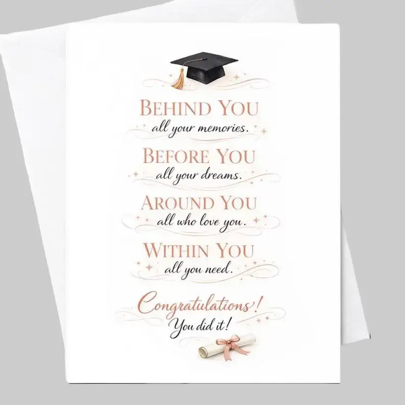 Behind You All Your Memories Graduation Card, Inspirational Graduation Card, Congrats Graduate Gift Elegant College