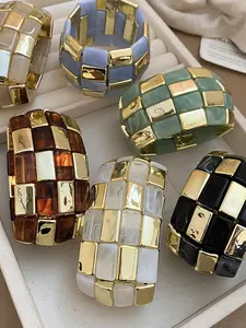 Women's Acrylic Colorblock Bracelet, Elegant Jewelry Bracelet, Unique Design Fashion Accessory, Ideal Gift Choice, Stylish Ladies' Jewelry