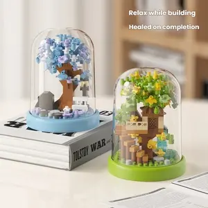 Educational Toy, Trendy Play Figurine, Girl Boy Building Blocks Set, Four Seasons Cherry Blossom Tree House Gift