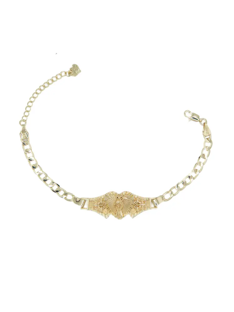 Gold-Plated Santa Muerte Bracelet, Adjustable Chain Design, 7.5-9.5 Inch Metallic Statement Jewelry, Gold Finish Bracelets & Bangles, Metallic Gold Sparkly Bracelets & Bangles
