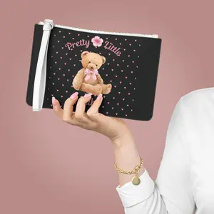 Teddy Bear Pretty Little Baby Clutch Bag | Pink Hearts, Floral Accent
