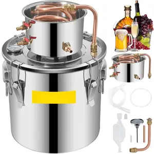 Alcohol Still 5 Gallon 21L Stainless Steel Distiller With Copper Tube Home Brewing Kit Built-In Thermometer For DIY Whisky, Wine, Brandy And Moonshine Spirits Production For Home Distillers And Flavor-Ready Whisky And Wine Craft