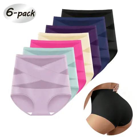 Typretty Women's High-Waist Cotton Chic Briefs - Body Slimming, Tummy-Control, Elastic, Invisible Underwear for Autumn-Winter, Machine-Wash, Comfy Christmas Gift Option
