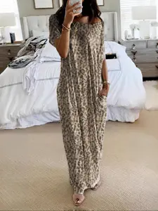 Women's Loose Casual Home Dress Short Sleeve Nightgown, Soft Comfortable Ladies Homewear, Elegant Victorian Style, All Seasons Wear, Nighty Dress