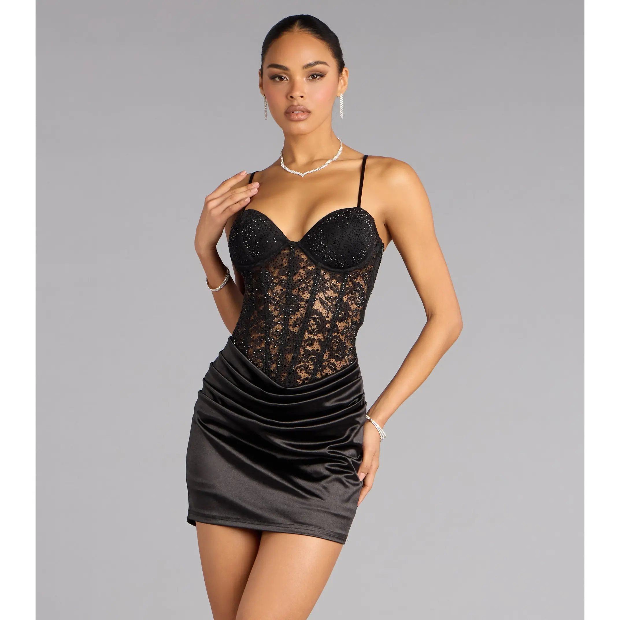 Sheryl Lace Corset Satin Mini Dress Sheryl Lace Corset Satin Mini Dress