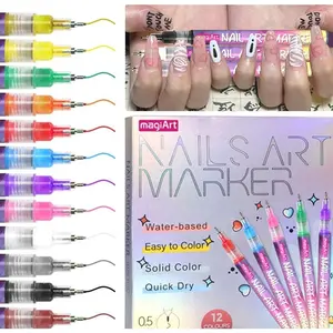 12-Color Nail Doodle Pen Set – Quick-Dry Acrylic Painting & 3D Dot Embroidery Pens for DIY Nail Art at Home or Salon