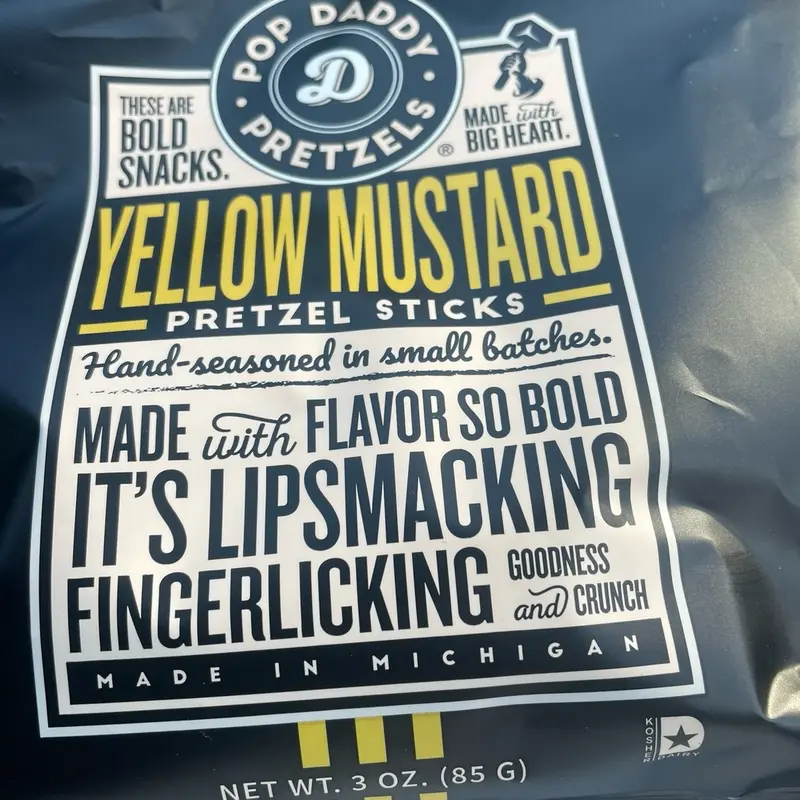 Pop Daddy Pretzels - Handmade Yellow Mustard Snack with Small Batch Hard Mustard Sticks - Crispy, Perfect for Texture Lovers extra sour Crunchy