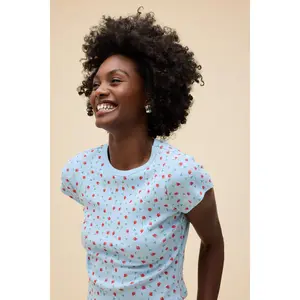 Strawberry All Over Print Pointelle Tee