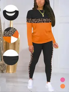Women's Autumn Winter Round Neck Long Sleeve Tracksuit Set Leisure Sports Home Classic Spliced Color Matching Jogger, Stretchy, Sporty Look, Vacation Ready, Classy, Athleisure, Minimalist Chic, Simple Style