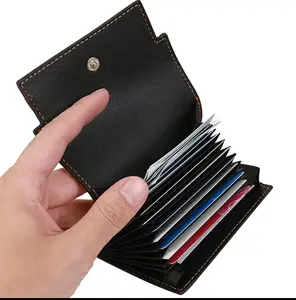 Slim PU Leather Accordion Wallet for Women - Mini Compact Card Holder with 9 Card Slots & Button Closure