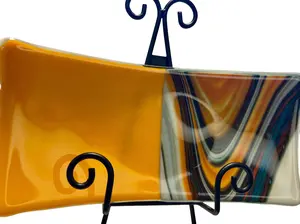 Handmade Orange & Swirled Glass Platter Modern Art Glossy Rectangular Tray Unique Decorative Serving Plate Gift for Mom 11.5x5.5 Inches Non-BPA Free