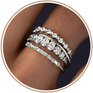 Stackable Gold Rings for Women Non Tarnish Dainty 14K Gold Plated Stacking Cubic Zirconia Thumb Ring Set Trendy Statement Promise Wedding Bands Engagement Rings for Women Size 6 7 8 9 10
