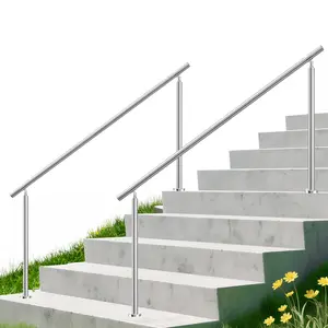 Cxforste Hand Rails for Outdoor Steps, 5 Step Handrail Stair Railing Kit, 304 Stainless Steel Outdoor Handrails for Exterior Steps, Silver Stair Handrail, Concrete & Deck & Porch Railing