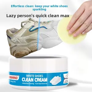 White Shoe Cleaner Cream Multipurpose No-Wash Solid Comes with Sponge Removes Stains Ideal for Leather Silicone Car Interiors Mild Non-Irritating Eco-Friendly Stain Remover
