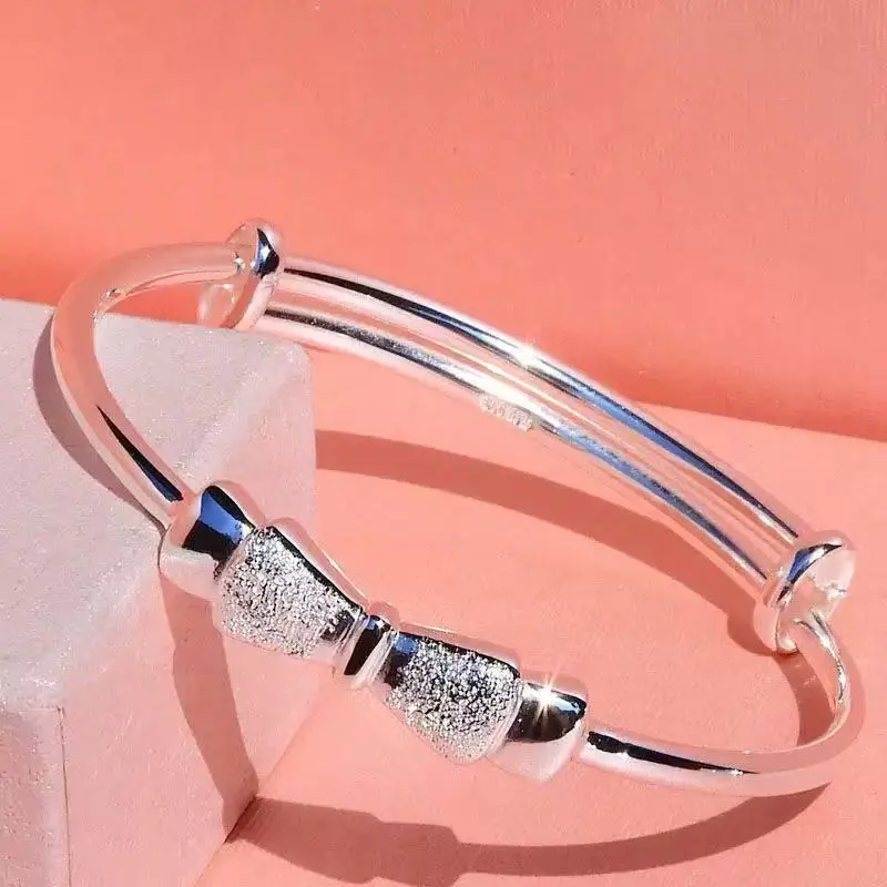 Silver Plated Bowknot Bangle Bracelet, Adjustable Copper Base Cuff Bangle, Cute Bow Design Bracelet Jewelry for Women Girls, Birthday Gift