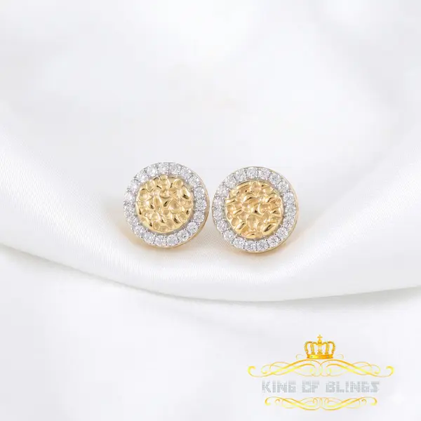 King of Bling's 1.50ct Moissanite Yellow 925 Sterling Silver Women's Circle Shape Nugget Earring