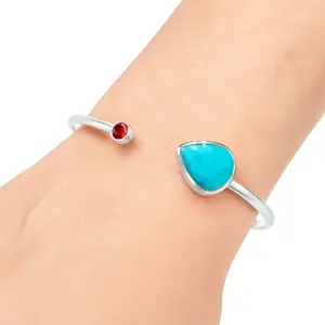 Rare Turquoise Nevada Aztec Mt & Garnet Cuff Bangle Bracelet B-1004 27-EB10160