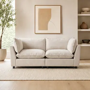 Tbfit Cloud Oversized Chenille Loveseat Sofa - Modular Design, Deep Seats, High Legs, Beige Living Room Sofas, Sofas Living Room