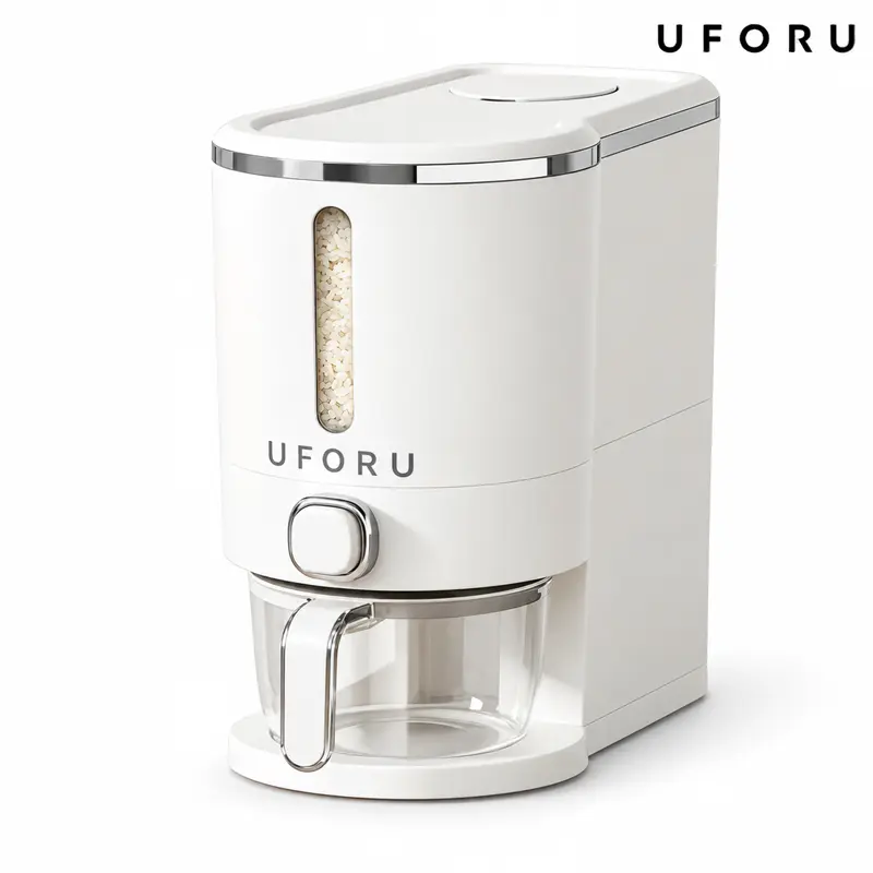 UFORU 11 lb insect-proof sealed rice dispenser with measuring cup — moisture-resistant plastic material; suitable for soybeans, corn, grains, pet food, cat food, and dog food; a sealed grain storage container ideal for kitchens and pantry areas.dealsforyo