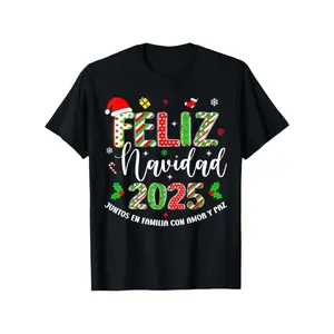 's 2024 Spanish Christmas T-Shirt - Feliz Navidad Retro Bilingual English/, Short Sleeve Cotton Tee with Mexican Holiday Colors (Red/Green/White) - S-XXL Sizes for Family Matching Outfits & Year-Round Wear Y2K Streetwear Graphic Top Womenswear Fitted