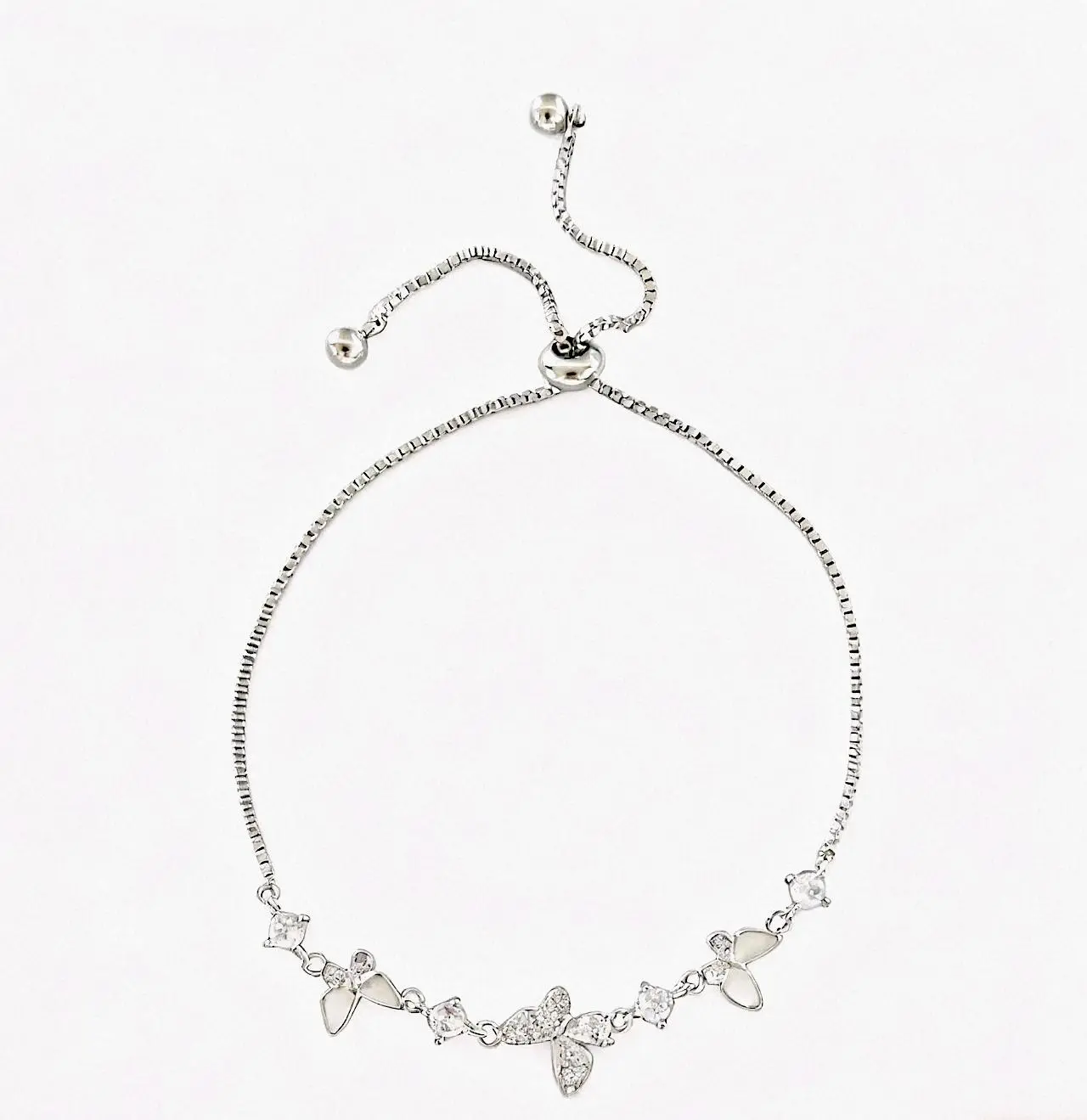Ferberty 14K Silver Butterfly Sliding Bracelet with Zircons - Adjustable Chain, Minimalist Luxury, Perfect for Everyday Wear & Parties