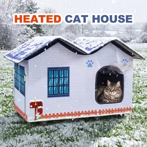 Heated/Non-Heated Cat House For Indoor/Outdoor Cats Features a Large Lift-Up Heated Cat Bed Provides Safe Shelter for Stray Cats Easy Assembly Cat Shelter with Mat