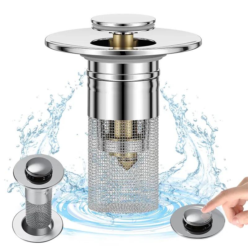 Multifunctional Drain Hair Catcher — Portable Anti-Clog Shower Floor Drain Stopper, Stainless Steel Push-Type Sink Plug; a Clog-Preventing Filtration Accessory Suitable for Sinks, Bathtubs, and Showers.