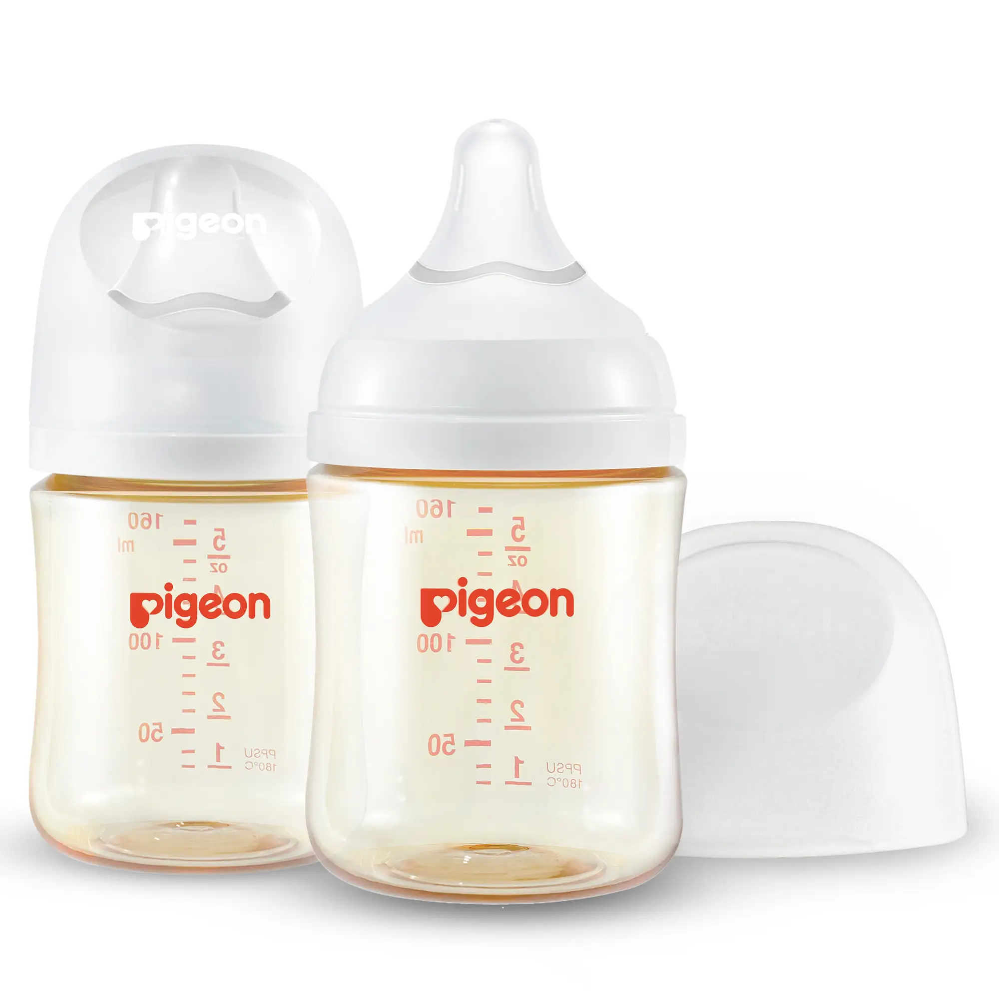 (Pack of 2)Pigeon PPSU Nursing Baby Bottle Wide Neck, Anti-Colic, Streamlined Body, Natural Feel, Easy to Clean, 5.4 Oz, Includes 2pcs SS Nipples (0m+