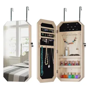 Mirror Jewelry Cabinet,Wall/Door Mounted Jewelry Armoire Organizer,Lockable Jewelry Storage with Mirror for Earrings Rings Necklace Cosmetic Boxes