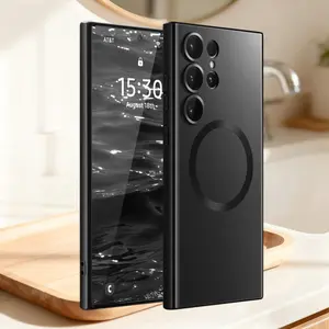 Magnetic for Samsung Galaxy S22 S23 S24 S25 S26 Ultra Plus Edga Case [Camera Lens Protector] Matte Cute Slim Soft Silicone Bumper Shockproof Protective Metallic Phone Case