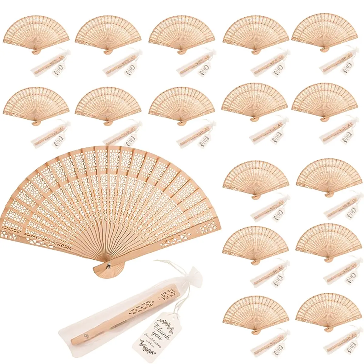 Women's 20 Sets Lightweight Wooden Folding Hand Fans - Foldable Chinese Japanese Vintage Bamboo Silk Fans for Wedding, Room Decoration, Photo Prop, Hot Flashes, Party Favor Gift, Wall