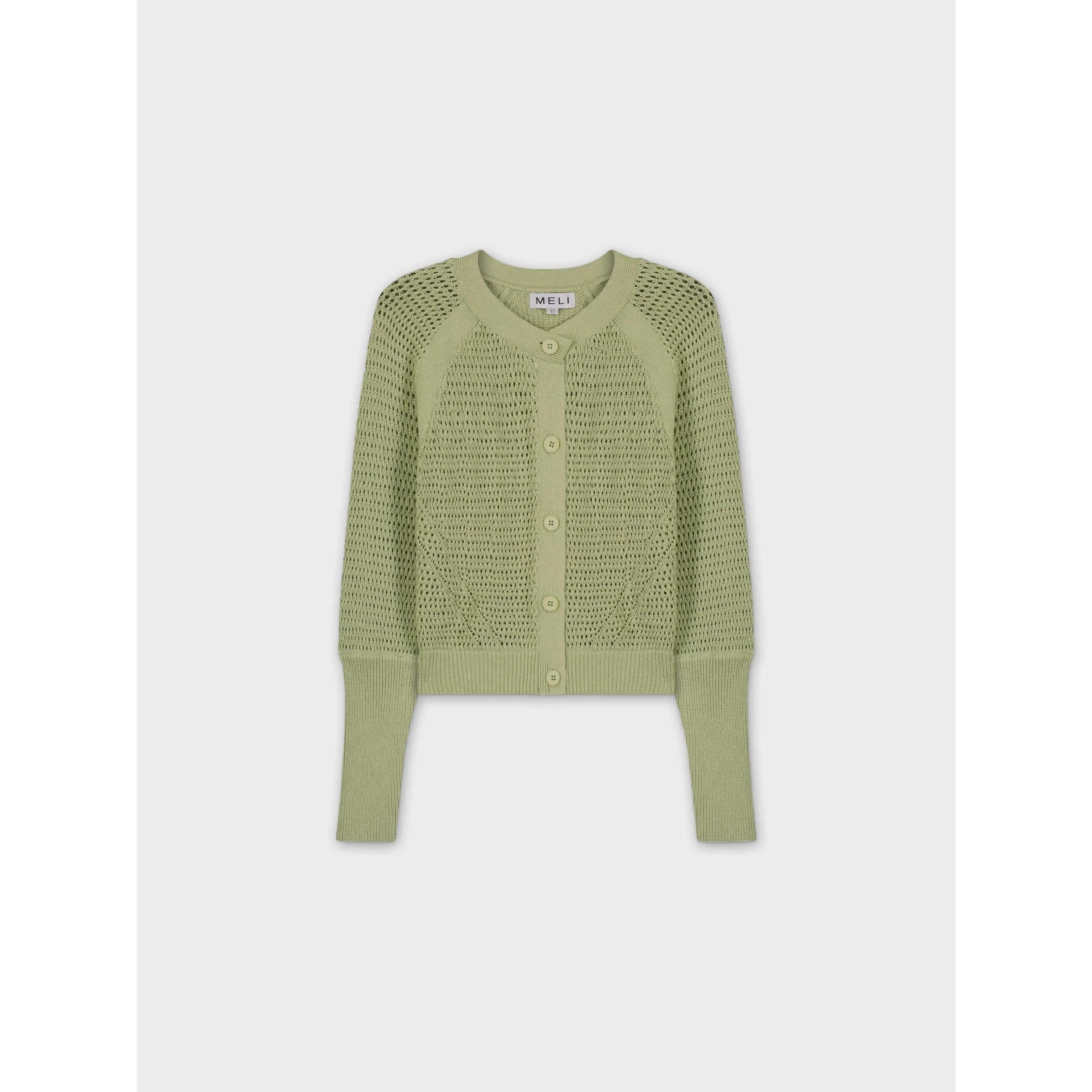 CROCHET CREW CARDIGAN-SAGE GREEN