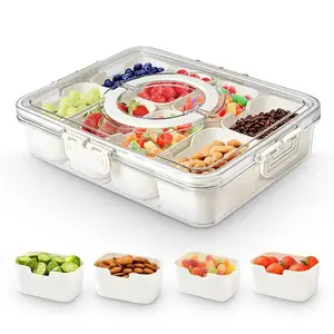 Snack Container with Lid and Handle 8-Divider Tray Organizer for Portable Snack Platters Modern Transparent Divider Tray Perfect for Kitchen Use Parties Outings and Outdoor Picnics Plastic Airtight Food Storage 1 Piece
