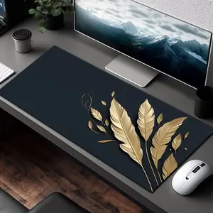 Elegant Simplicity Navy Blue and Gold Leaf Desk Mat Mouse Pad, Extra Large Mousepad, Minimalist Desk Pad, Aesthetic Desk Decor