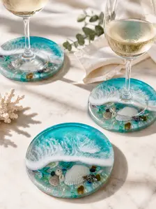 Handmade Ocean Resin Coaster Beach-Inspired Coastal Decor | Unique Gift for Beach Lovers