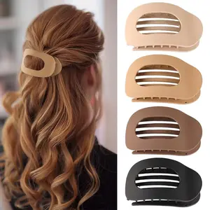 Solid color oval hair clip for women, leopard print matte curved flat hair clip, acrylic draping hair accessories, simple design, safety clip suitable for all hair types, versatile and suitable for any occasion
