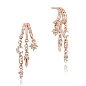 Trendy Triple Huggie Earrings for Women Dainty Dangle Small Hoops Statement Long Drop Chain Fashion Non Tarnish Jewelry ear cuff