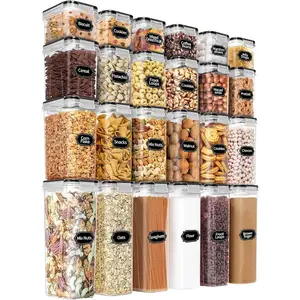 PRAKI Airtight Food Storage Containers Set with Lids - 24 PCS, BPA Free Kitchen and Pantry Organization, Plastic Leak-proof Canisters for Cereal Flour & Sugar - Labels & Marker