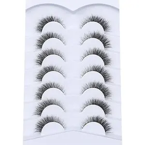 False Eyelashes Cat Eye Look Natural Short Lashes Wispy Clear Band Extension Volume Fluffy Fake Eyelashes Faux Mink Lash Strips 7 Pairs Multipack